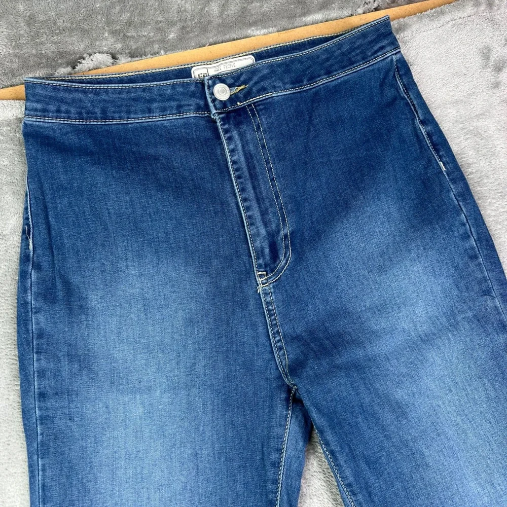 Free People Just Float On Flare Jeans Womens 30 Blue Solid Stretch Bell‎ Bottoms